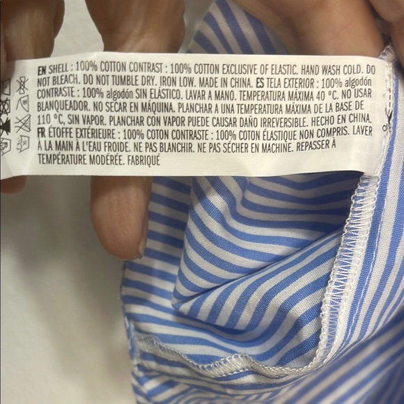 English Factory Blue & White Puff Sleeve Blouse with Lace Size S PTP 19” EUC - Picture 5 of 7